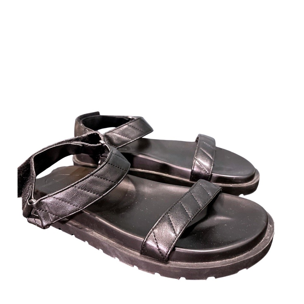 Bershka Sandals Womens‎ 40/US 9.5 Black Platform Quilted Strappy Sporty Lug Sole